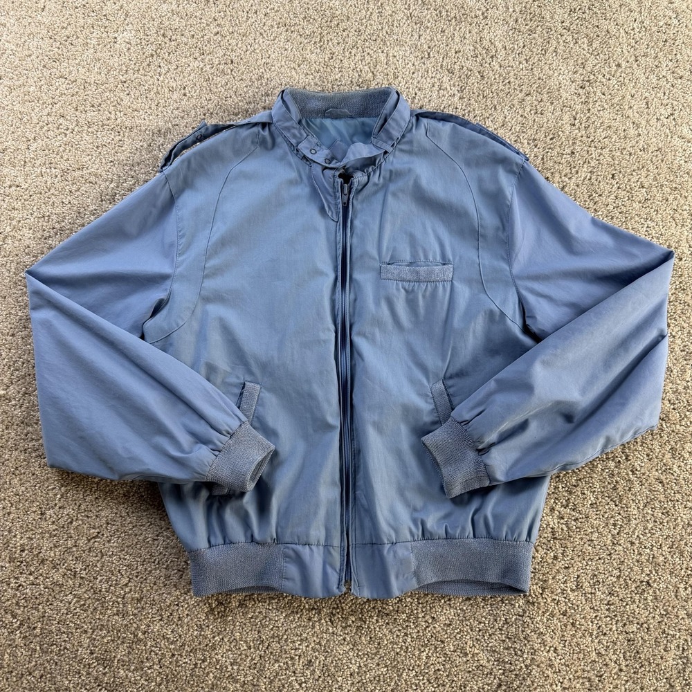 Vintage Steeplechase Jacket Mens Medium Blue Nylon Bomber Full Zip Ribbed Hem